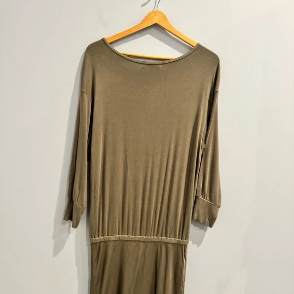 Michael Stars Nadia Mixed Fabric Satin Midi Dress in Olive Green, Size S - Picture 11 of 12